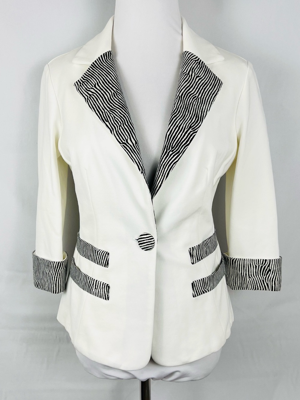 Joseph Ribkoff White Blazer with Black Stripe Trim